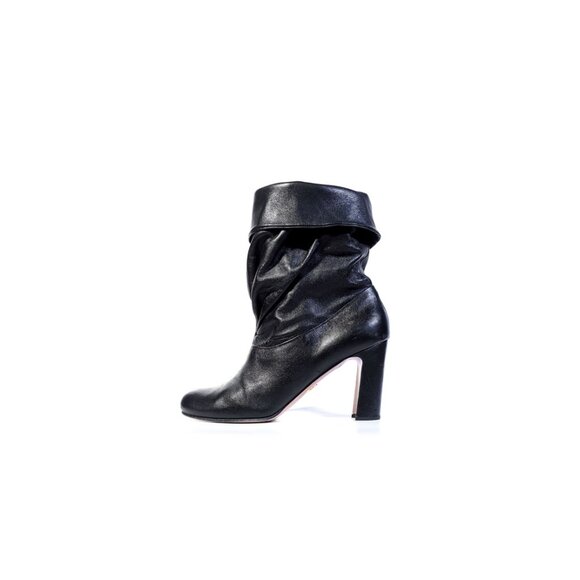 PRADA Black Leather Ankle Boots Size 40 Fold Down Lambskin Heeled Boots … - Picture 2 of 11